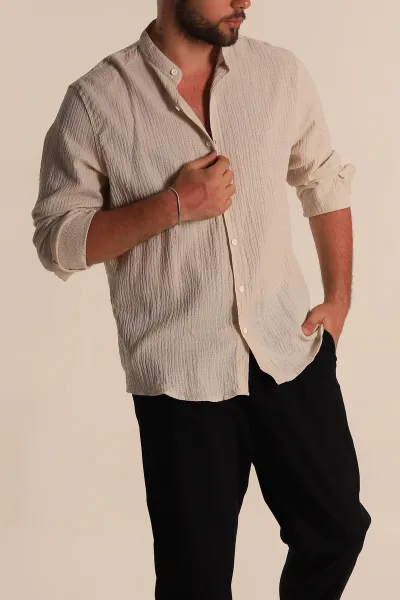 bej-relaxed-fit-muslin-kumas-hakim-erkek-gomlek-275667