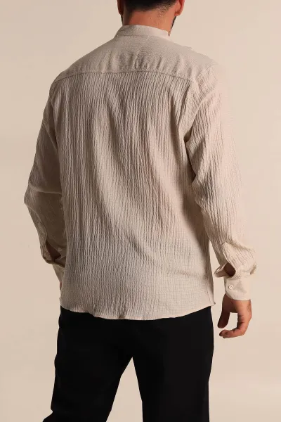 Bej Relaxed Fit Müslin Kumaş Hakim Erkek Gömlek 275667