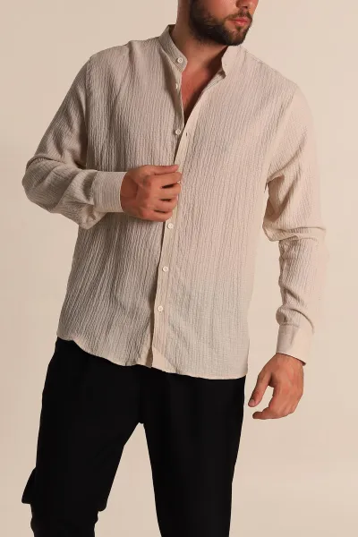 Bej Relaxed Fit Müslin Kumaş Hakim Erkek Gömlek 275667