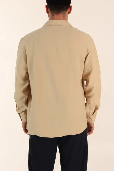 Bej Relaxed Fit Nefes Alan Lyocell Kumaş Uzun Kollu Erkek Gömlek 368616