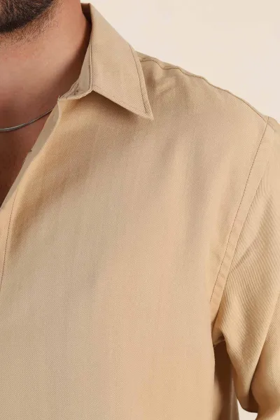 Bej Relaxed Fit Nefes Alan Lyocell Kumaş Uzun Kollu Erkek Gömlek 368616