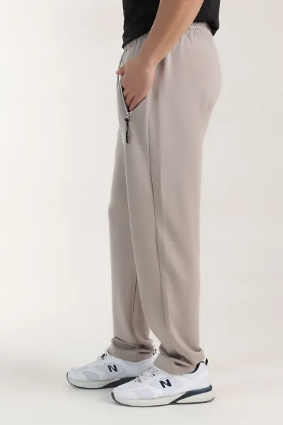 Bej Relaxed Fit Oysho Kumaş Fermuarlı Cepli Erkek Eşofman Altı 402204
