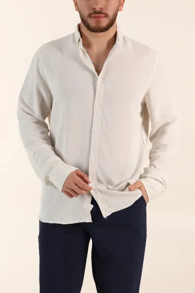 Bej Relaxed Fit Pamuk Ata Yaka Erkek Gömlek 363814