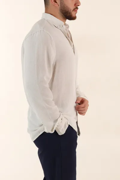 Bej Relaxed Fit Pamuk Ata Yaka Erkek Gömlek 363814