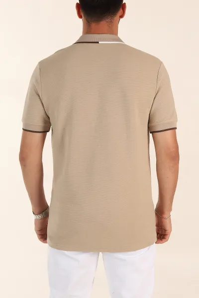 Bej Relaxed Fit Patlı Polo Yaka Erkek Tişört 373093