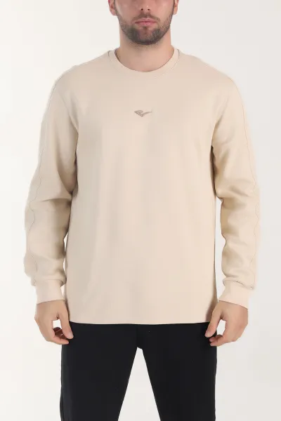 bej-relaxed-fit-pike-dokulu-nakis-detayli-erkek-sweatshirt-408288