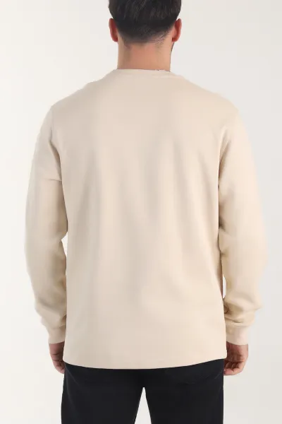 Bej Relaxed Fit Pike Dokulu Nakış Detaylı Erkek Sweatshirt 408288
