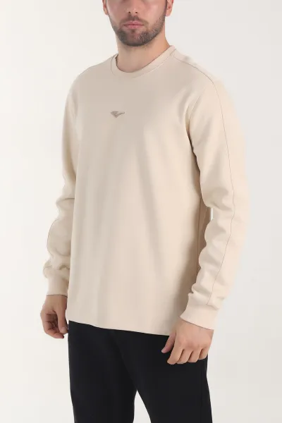 Bej Relaxed Fit Pike Dokulu Nakış Detaylı Erkek Sweatshirt 408288