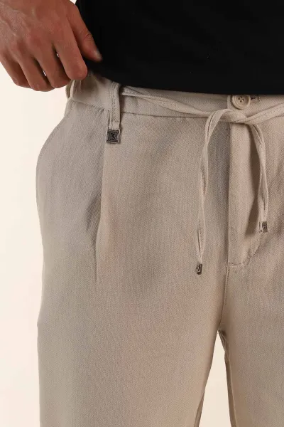 Bej Relaxed Fit Pile Detaylı Bel Arkası Lastikli Erkek Pantolon 380902