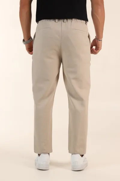 Bej Relaxed Fit Pile Detaylı Bel Arkası Lastikli Erkek Pantolon 380902