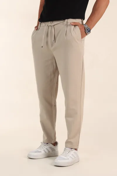 Bej Relaxed Fit Pile Detaylı Bel Arkası Lastikli Erkek Pantolon 380902