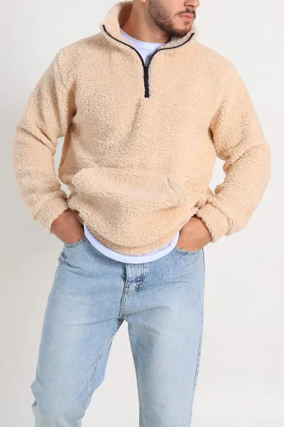 bej-relaxed-fit-yarim-fermuarli-cep-detayli-pelus-kanguru-sweatshirt-308908