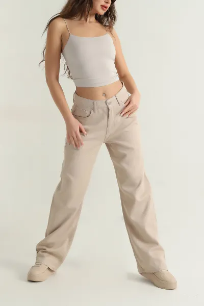 Bej Salaş Cepli Gabardin Kadın Pantolon 411599