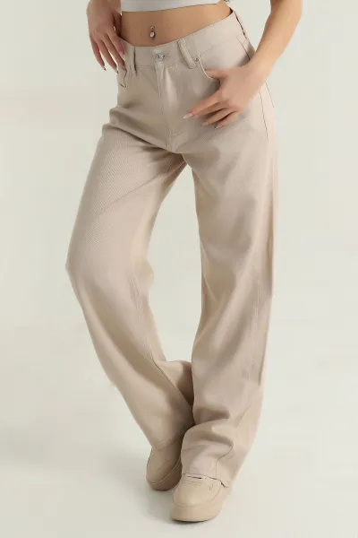 Bej Salaş Cepli Gabardin Kadın Pantolon 411599