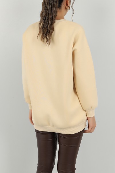 Bej Şardonlu Baskılı Bayan Sweat 145369