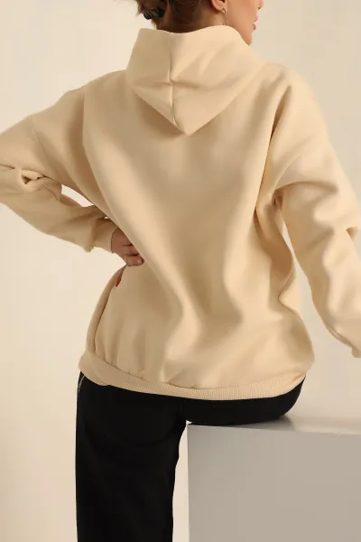 Bej Şardonlu Baskılı Bayan Sweat 228834