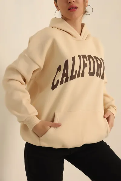 Bej Şardonlu Baskılı Bayan Sweat 228834