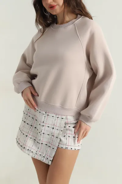 Bej Şardonlu Kadın Fermuarsız Sweat 412189