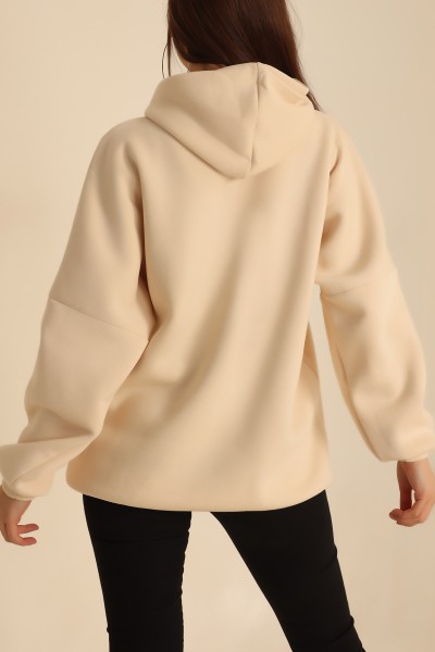 Bej Şardonlu Kapüşonlu Bayan Sweat 218227