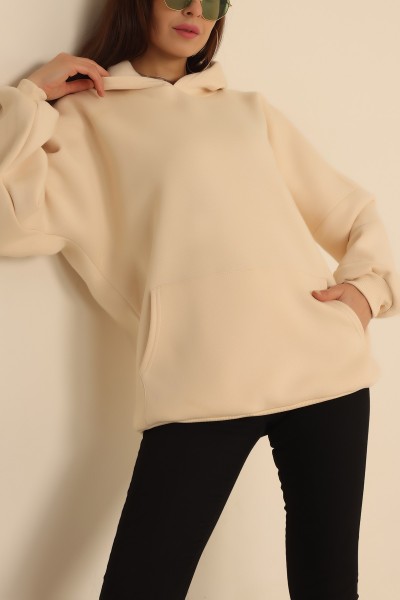Bej Şardonlu Kapüşonlu Bayan Sweat 218227
