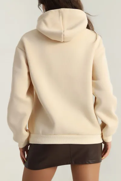 Bej Şardonlu Nakışlı Üç İp Kadın Sweat 394809