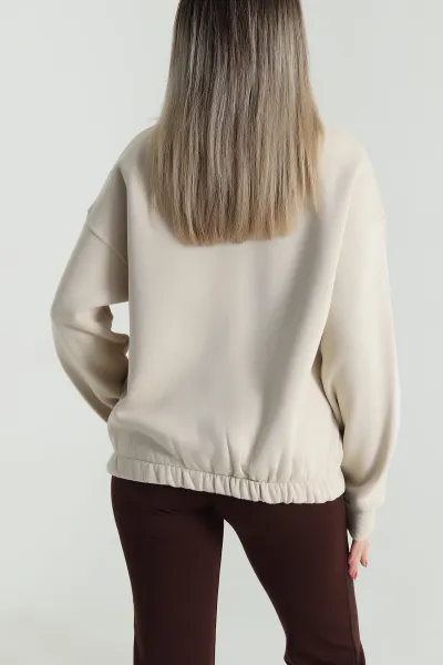 Bej Şardonlu Üç İp Kadın Sweat 491687