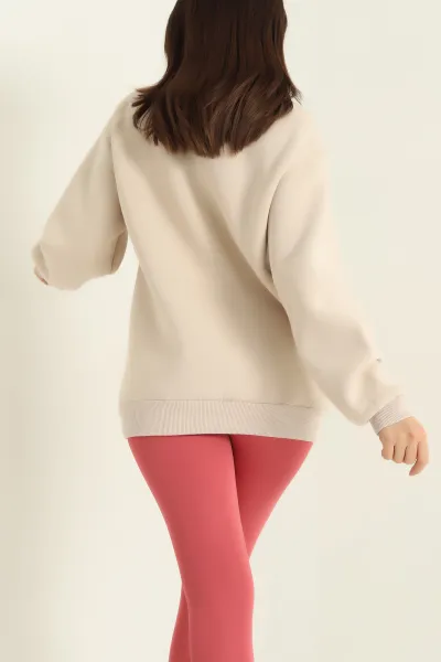 Bej Şardonlu Yarım Fermuarlı Bayan Sweat 326425