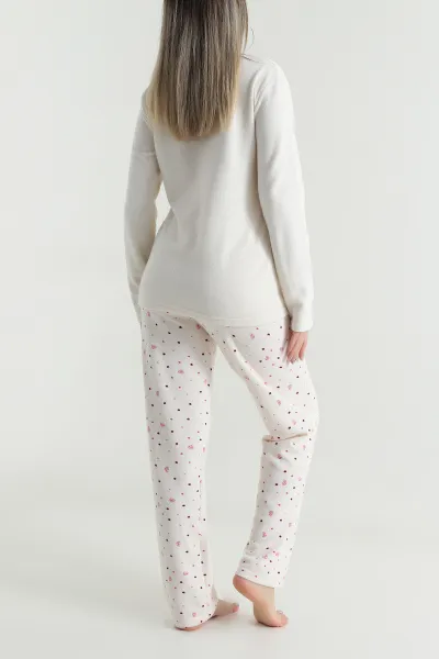 Bej Sıfır Yaka Waffele Kadın Pijama Takımı 488901