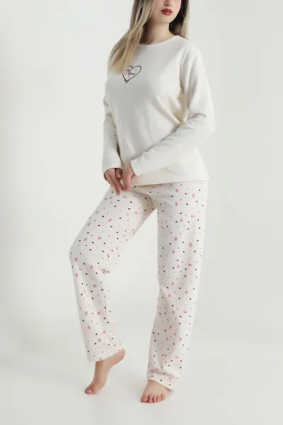Bej Sıfır Yaka Waffele Kadın Pijama Takımı 488901
