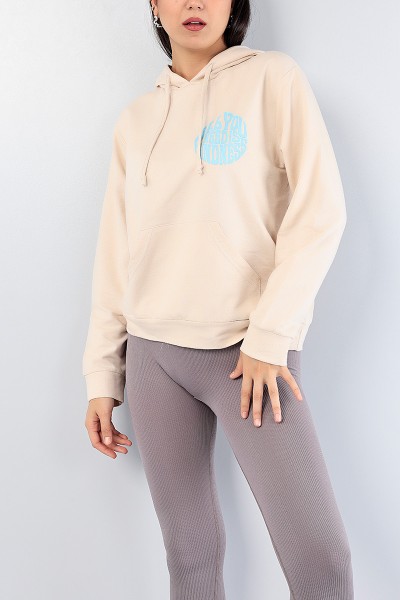 Bej Sırt Baskılı Bayan Sweat 76196