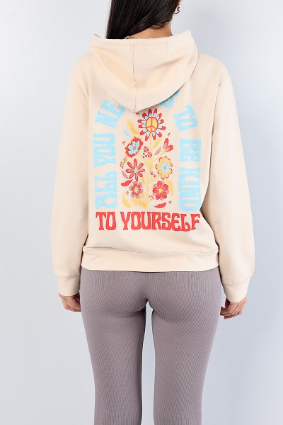 Bej Sırt Baskılı Bayan Sweat 76196