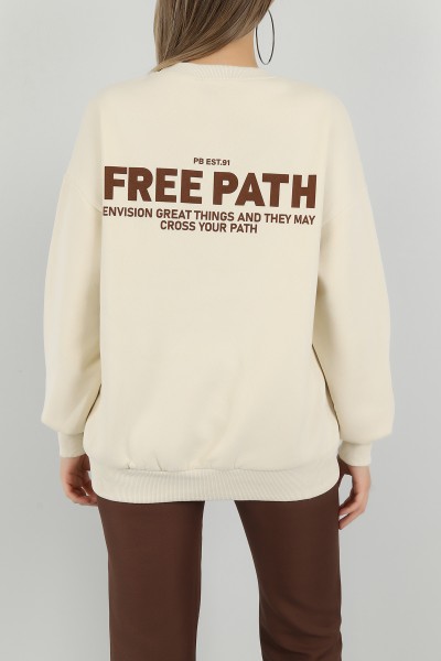 Bej Sırtı Baskı Şardonlu Sweat 144429