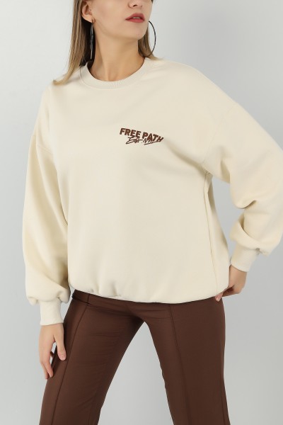 Bej Sırtı Baskı Şardonlu Sweat 144429