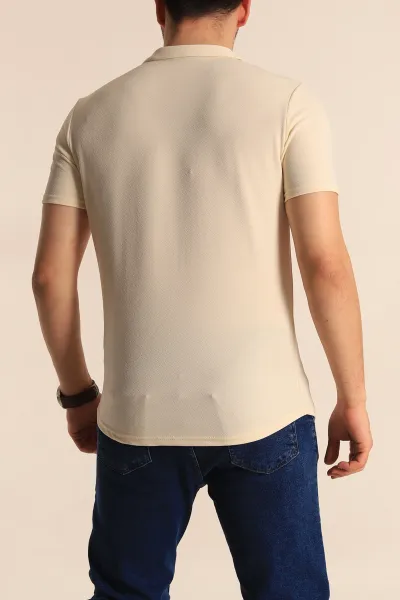 Bej Slim Fit Apaş Yaka Erkek Krep Gömlek 260928