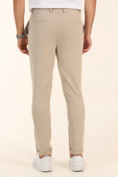 Bej Slim Fit Bel Lastikli Duble Paça Erkek Jogger Pantolon 380947