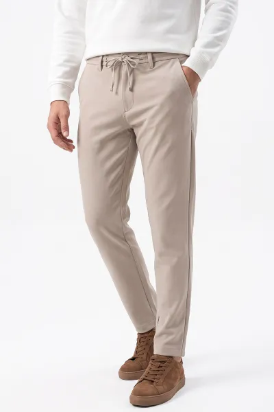 Bej Slim Fit Belden Bağlamalı Erkek Pantolon 493278