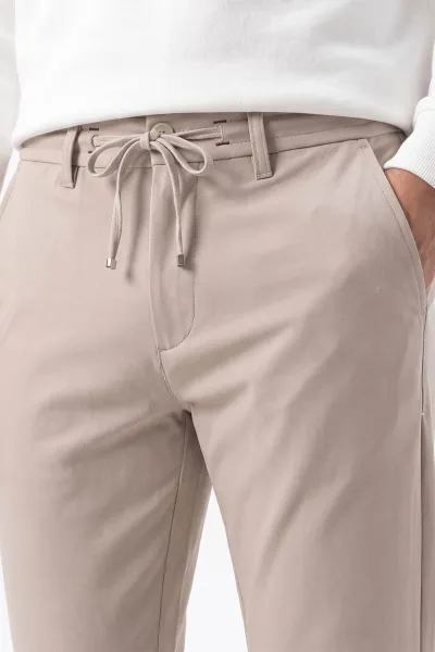 Bej Slim Fit Belden Bağlamalı Erkek Pantolon 493278