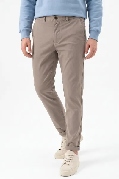 Bej  Slim Fit Duble Paça Erkek Pantolon 493250