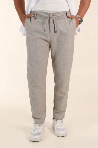 Bej Slim Fit Kırçıllı Kumaş Bel Lastikli Erkek Jogger Pantolon 380955