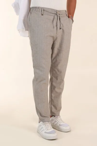 Bej Slim Fit Kırçıllı Kumaş Bel Lastikli Erkek Jogger Pantolon 380955