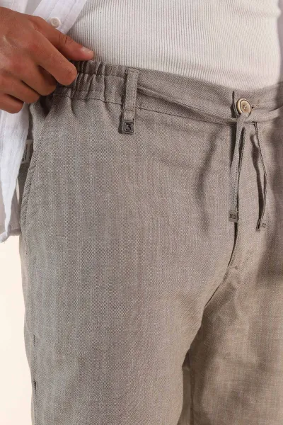 Bej Slim Fit Kırçıllı Kumaş Bel Lastikli Erkek Jogger Pantolon 380955