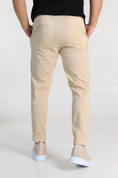 Bej Slim Fit Likralı Paraşüt Kumaş Duble Paça Erkek Jogger Pantolon 247817