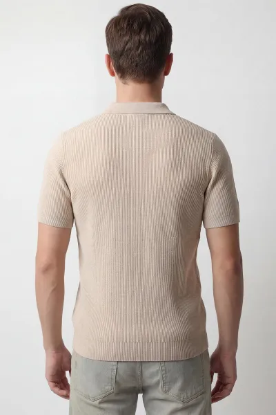 Bej Slim Fit Polo Yaka Triko Erkek Tişört 449050