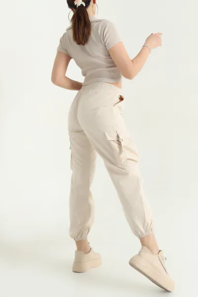 Bej Soft Kumaş Jogger Bayan Pantolon 338107
