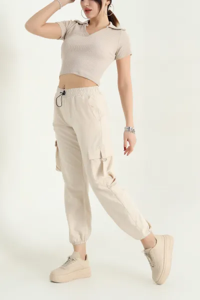 Bej Soft Kumaş Jogger Bayan Pantolon 338107