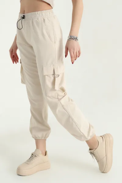 Bej Soft Kumaş Jogger Bayan Pantolon 338107