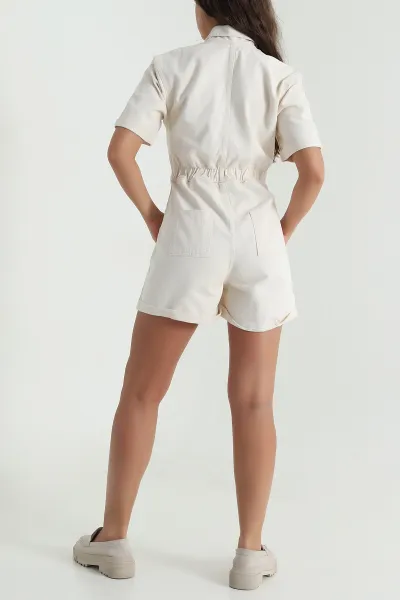 Bej Şortlu Gabardin Kadın Tulum 471544