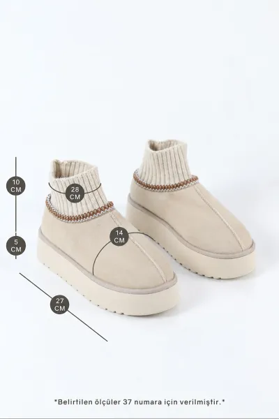 Bej Süet Çoraplı Kalın Taban Kadın Bot 500824