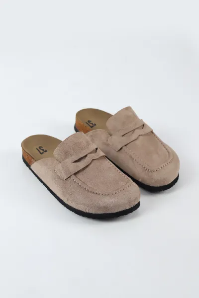 Bej Süet Kadın Loafer Terlik 500436