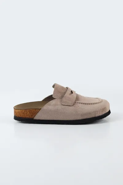 Bej Süet Kadın Loafer Terlik 500436